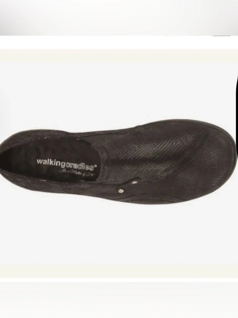 NWT Walking Cradle Orthotic AMP Black Patent Lizard Print Leather Flats. 7.5 WW.